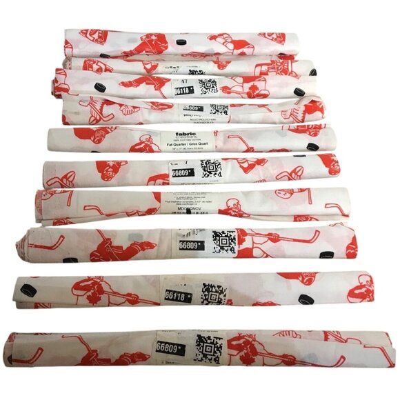 Hockey Themed Canadian Maple Leaf Cotton Fabric Fat Quarter Lot of 10  Red White - Picture 8 of 8